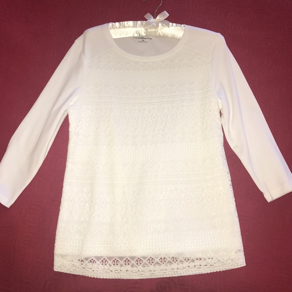 CROFT&BARROW White, Long Sleeve, Lace Top - Picture 3 of 5